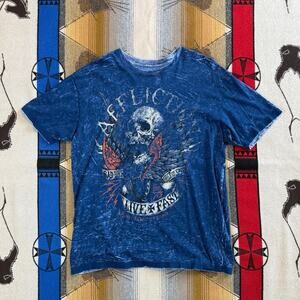 Vintage Y2K Affliction Grunge Gothic Reversible T-Shirt Size 2XL Cyber Skull
